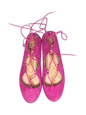 Sam Edelman Flynt Ballet Flats Womens Size 9.5 Pink Lace Up Ankle Wrap Shoes